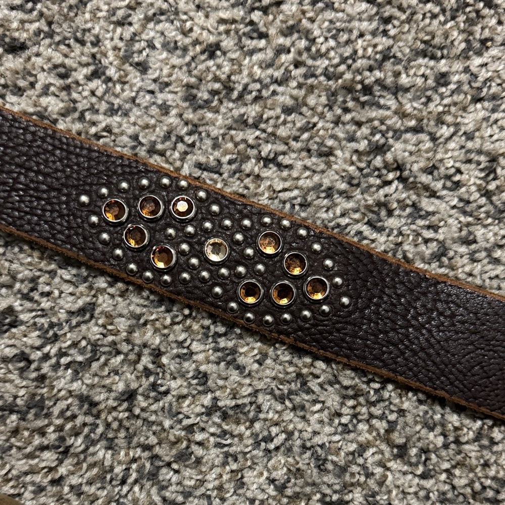 women’s Tylie Malibu Dark Brown Studded Leather Belt with Amber Rhinestones